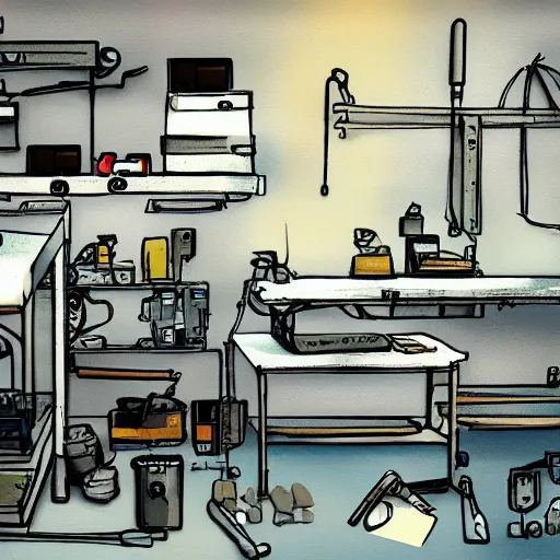 Image similar to lab with broken equipment laying all over, digital painting HD