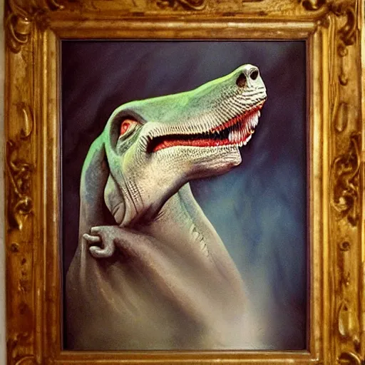 Image similar to dino mouse, epic pose, fine painting