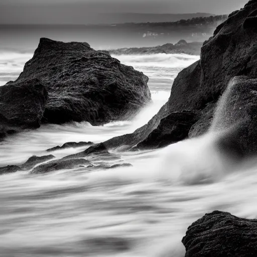 Image similar to long exposure shot of waves crashing against a cliff