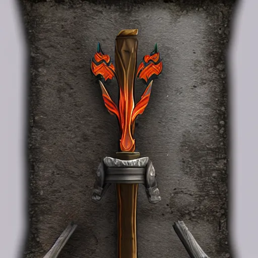 Prompt: item art of a firey , double-headed axe