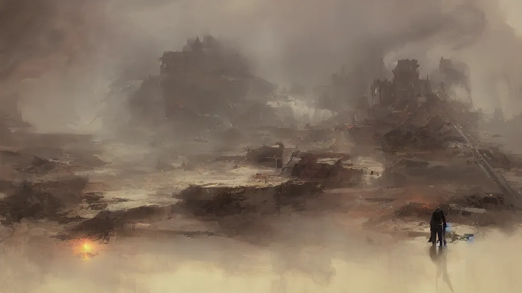 Prompt: the beginning of the end by ruan jia, landscape