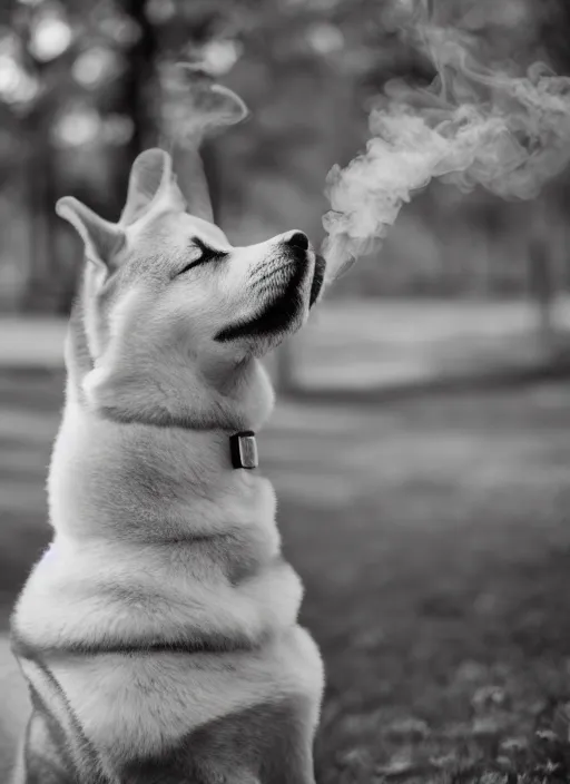 Prompt: Digital art of Shibu Inu smoking, 35mm, f/1.4, Golden Hour light, ,