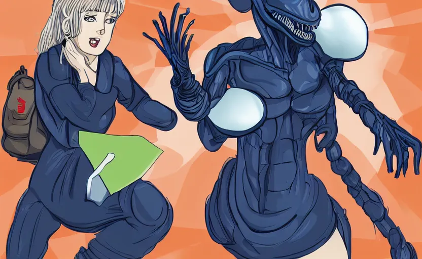 Image similar to Xenomorph in school uniform,