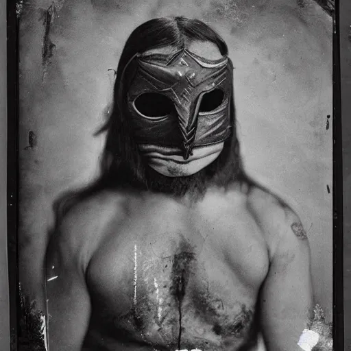 Image similar to tintype photographs of shamans, psychic wrestlers, masked heroes, irradiated humans, and monster hunters