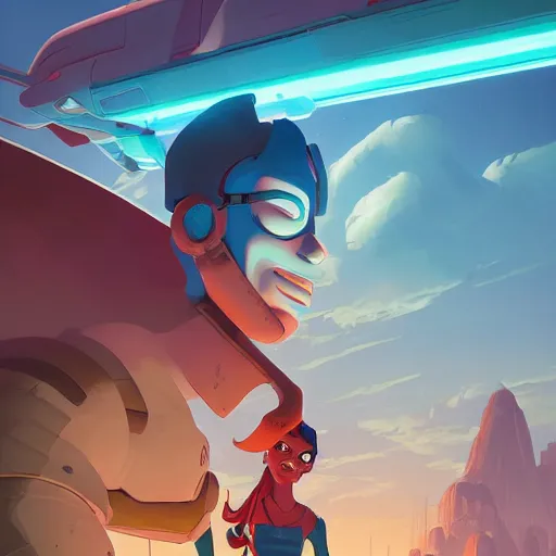 Image similar to hero world futurama, behance hd by jesper ejsing, by rhads, makoto shinkai and lois van baarle, ilya kuvshinov, rossdraws global illumination