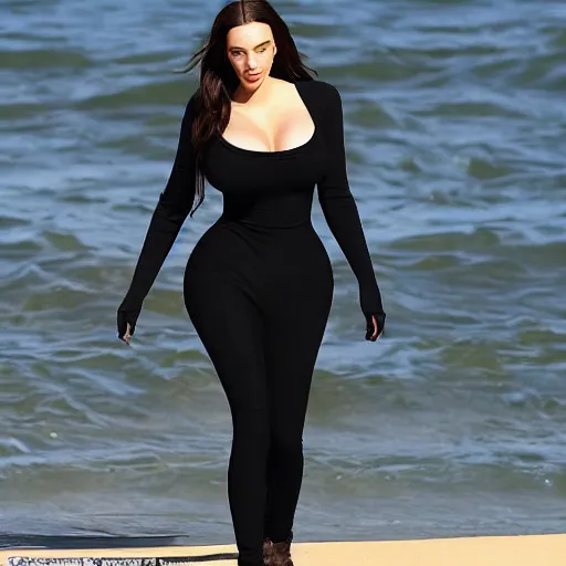 Image similar to a woman who is a genetic combination of kim kardashian and kat dennings and scarlett johansson and margot robbie and emma watson, face and upper - body focus