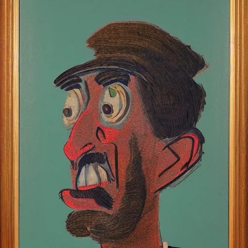 Image similar to A man, in the style of Antonio Berni, highly detailed