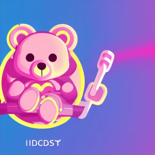 Image similar to iconic vector logo of cute cuddly pink bear with a podcast microphone, melodic, headphones, music, streaming, dreamy, isometric, adorable, octane render, golden ratio, 4k UHD, iconic design