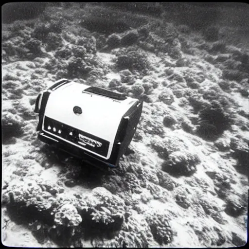 Image similar to 1 9 7 0 s vrc tape underwater rov footage, donald trump