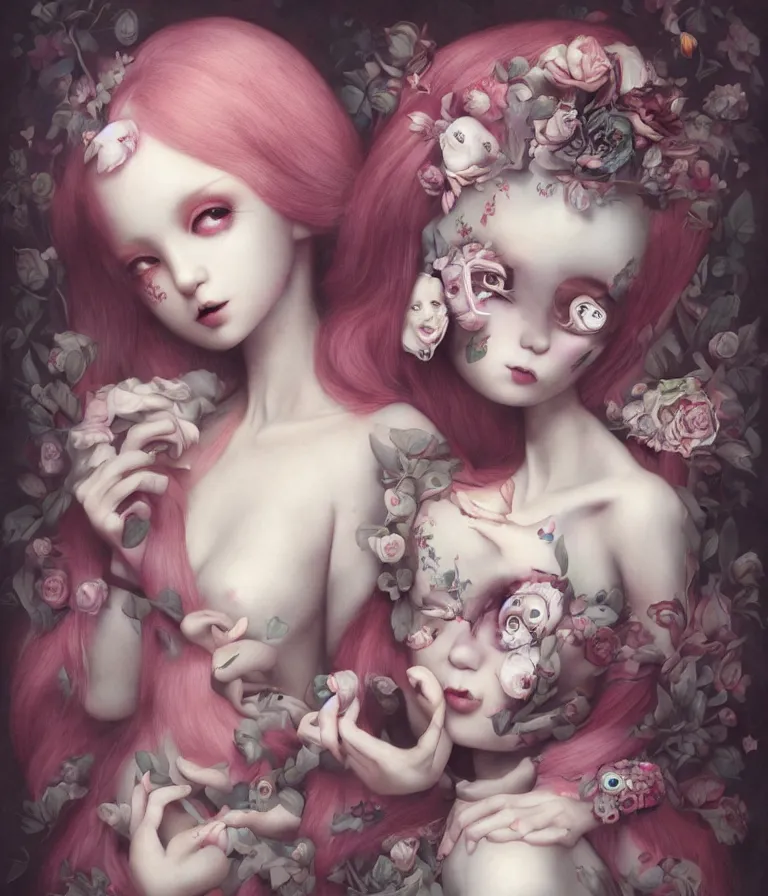 Prompt: pop surrealism, lowbrow art, realistic alone cute alice girl painting, japanese street fashion, hyper realism, muted colours, rococo, natalie shau, loreta lux, tom bagshaw, mark ryden, trevor brown style