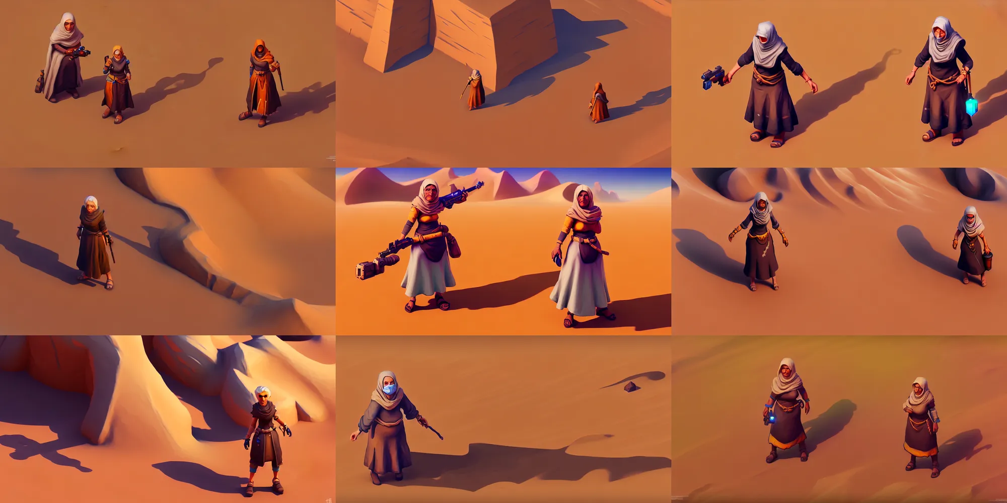 Prompt: isometric game asset of old woman in desert, detailed paintings, artgerm, stylized, smooth, kitbash, arcane, overwatch, many color scheme, 8 k, close up,
