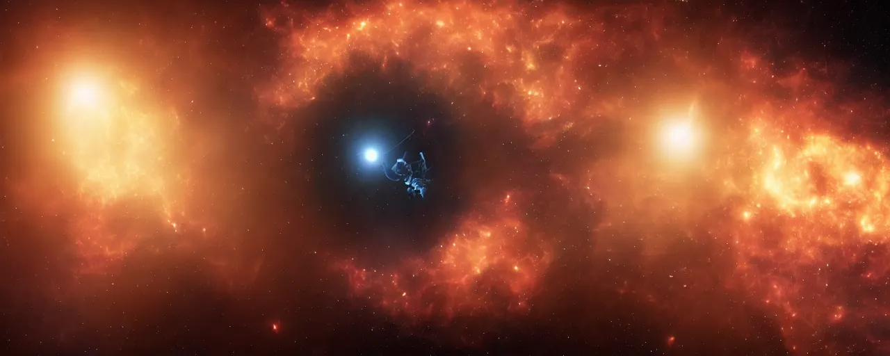 Prompt: movie still, thin horizontal nebula, a dark epic galaxy, space scene, dark scifi, unreal engine, octane render, detailed and intricate, global illumination, volumetric lighting, hubble telescope images, james webb telescope images, houdini fluid simulation, detailed and intricate environment