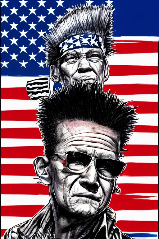 Prompt: first punk president of usa, high definition, 8 0 m. m lens, realistic, sketch and art by jacqueline e, mongezi ncaphayi, color by bo feng lin