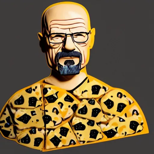 Image similar to pizza made of walter white figurine stickers, unreal, render, splash, award winning photograph