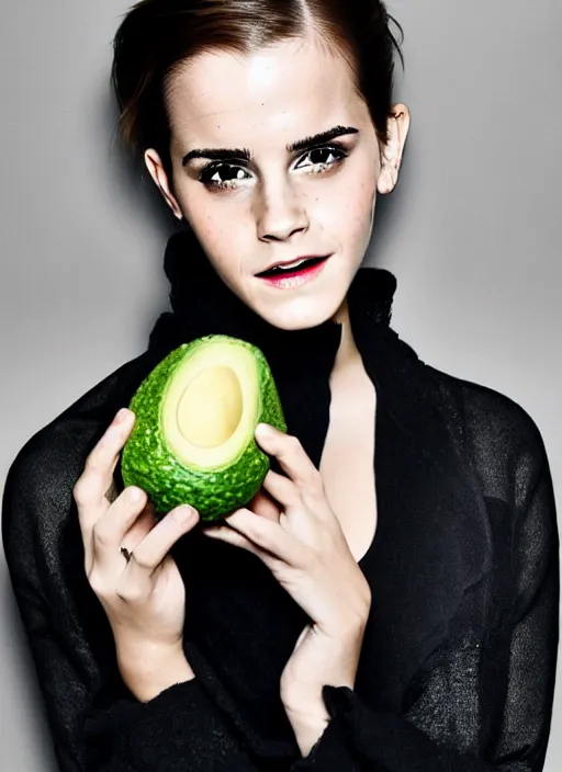Prompt: emma watson and an avocado, high quality photography