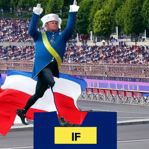 Prompt: French Emperor Napoleon Bonaparte I running in the Paris, 2024 Olympics Games Marathon. Photo courtesy of ESPN