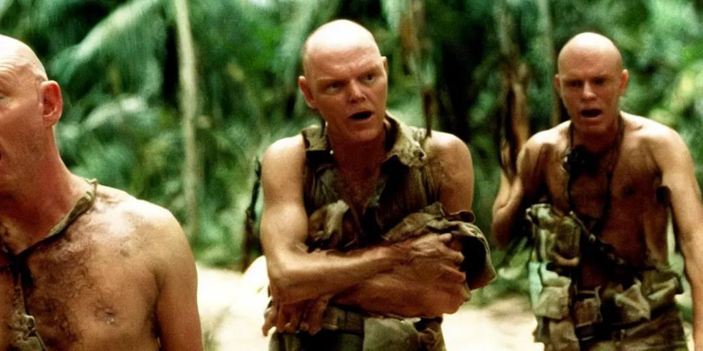 Prompt: a film still of Bill burr in apocalypse now, high quality