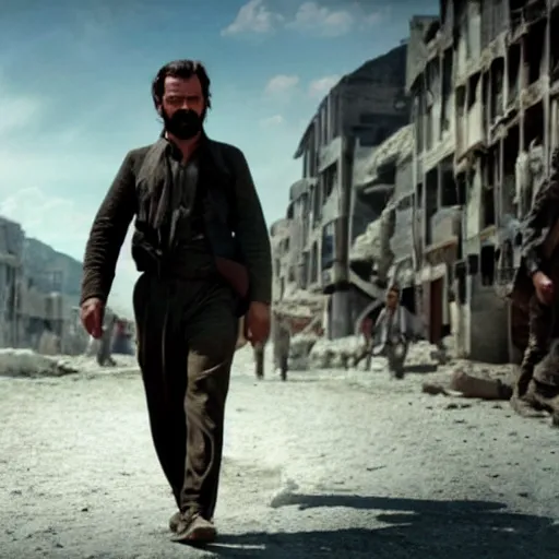 Image similar to kurdish capitalist in a movie directed by christopher nolan, movie still frame, promotional image, imax 7 0 mm footage