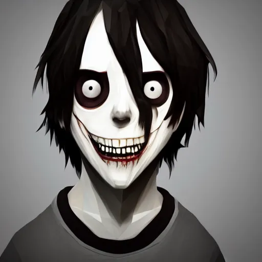 Image similar to low polygon jeff the killer, isometric, ultra hd, octane render, on a white background