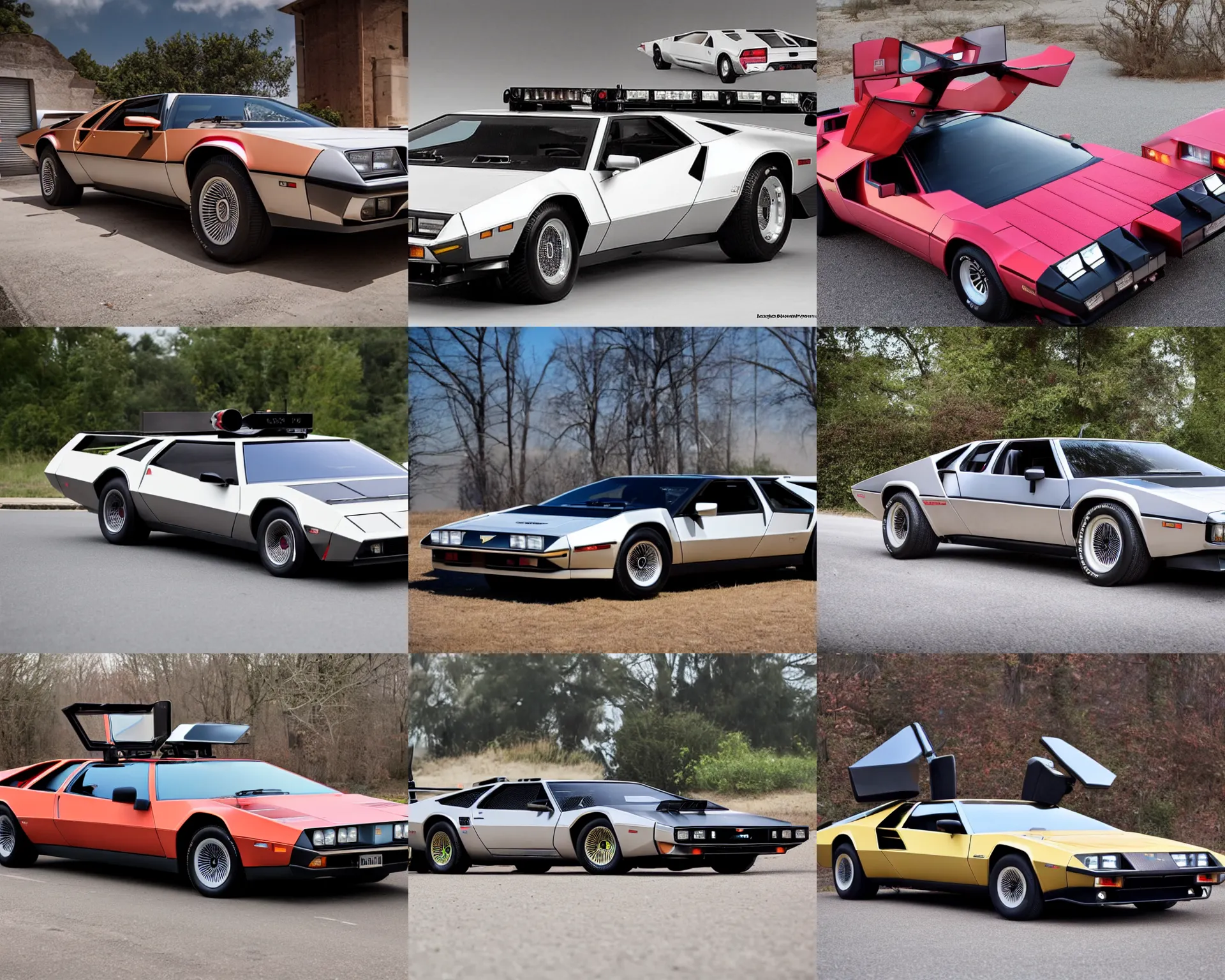 Prompt: a single firebird trans - am, delorean and lamborghini countach hybrid, dslr