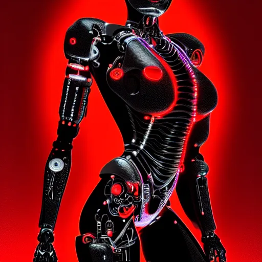 Image similar to ultra realist intricate detailed digital art of a single attractive cyborg female, red sky, full figure in dress, curvy, black scales on face and cyborg tech, symmetry accurate features, very intricate details, focus, high resolution, 4k, photo realistic, artstyle Alex Ries and Hiraku Tanaka, award winning