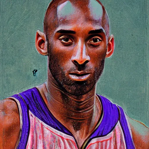 Image similar to portrait of kobe bryant with detailed, textured skin and piercing eyes, by nikolay makovsky