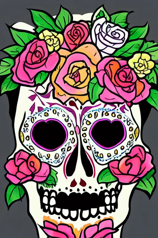Prompt: illustration of a sugar skull day of the dead girl, art by nick sullo