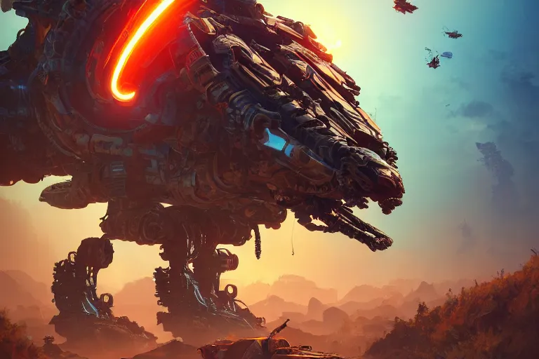 Image similar to slitherfang machine mecanical creature robot of horizon forbidden west horizon zero dawn radiating a glowing aura global illumination ray tracing hdr fanart arstation by ian pesty and alena aenami artworks in 4 k