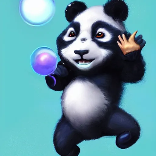 Cute little blue panda playing with bubbles digital | Stable Diffusion |  OpenArt