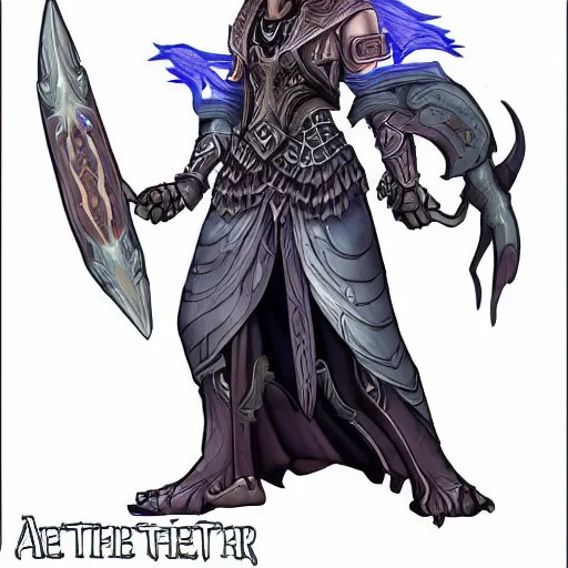 Prompt: xithrel the aetherborn hex blade warlock, full body, fantasy