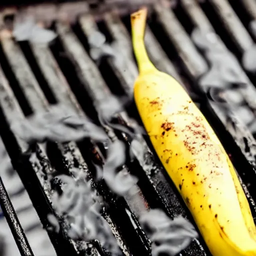 Prompt: a banana cooking on a charcoal grill