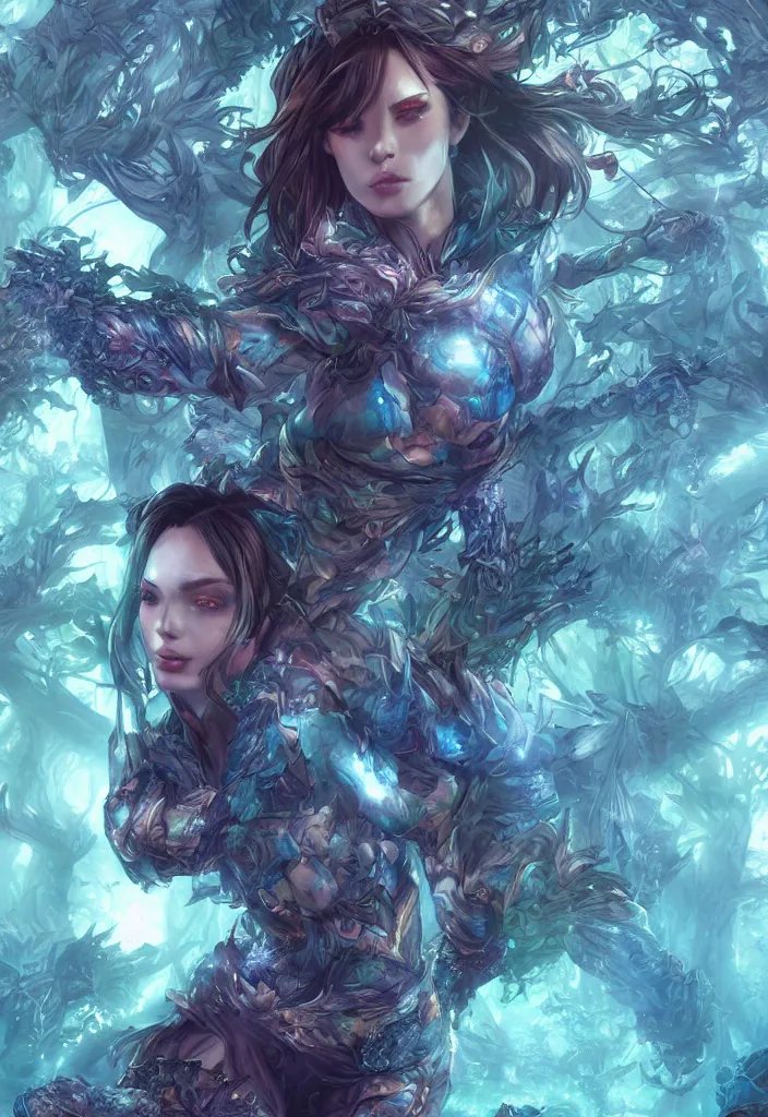 Image similar to comic book cover, fantasy crystal forest ,highly detailed, professional digital painting, Unreal Engine 5, illustration, HD quality, 8k resolution, cinema 4d, cinematic, professional photography, art by artgerm