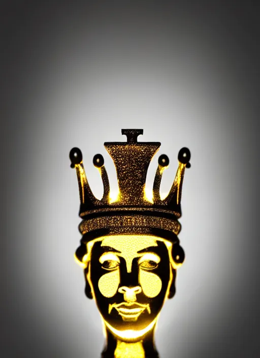 Image similar to queen chess piece photo, crown made of led point lights, pearlescent skin, skin made of led point lights, very detailed, highly detailed background, reflective chessboard, photorealism, sharp focus, photorealism, soft diffuse autumn lights, some sunlight ray, dark room wall, canon 5 d 5 0 mm lens