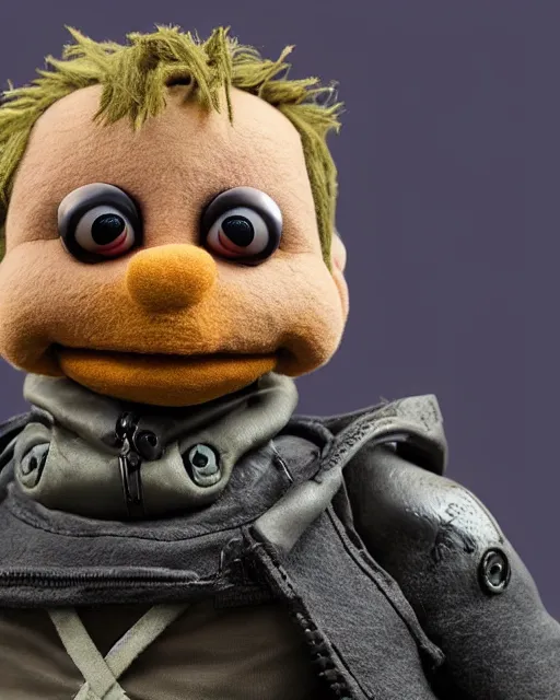 Image similar to death stranding sam as a muppet. highly detailed felt. hyper real photo. 4 k.