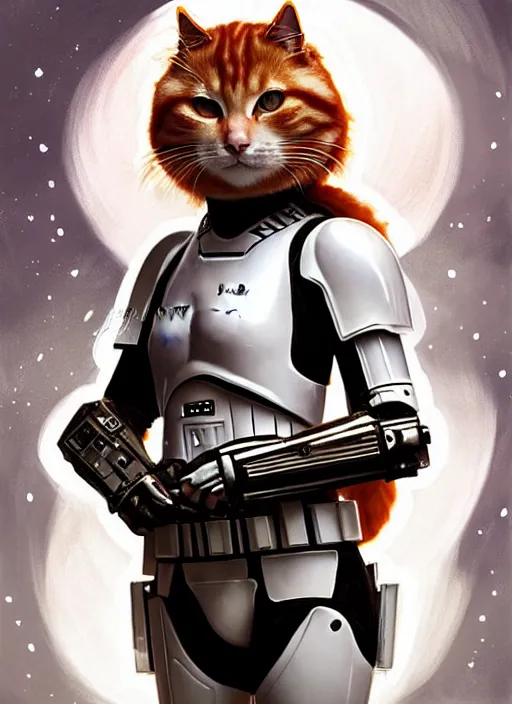 Prompt: a cute ginger cat in stormtrooper armour, star wars, beautiful glowing lights, sci - fi, stunning, intricate, elegant. highly detailed, digital painting. artstation. smooth. sharp focus. illustration. art by artgerm and greg rutkowski and alphonse mucha