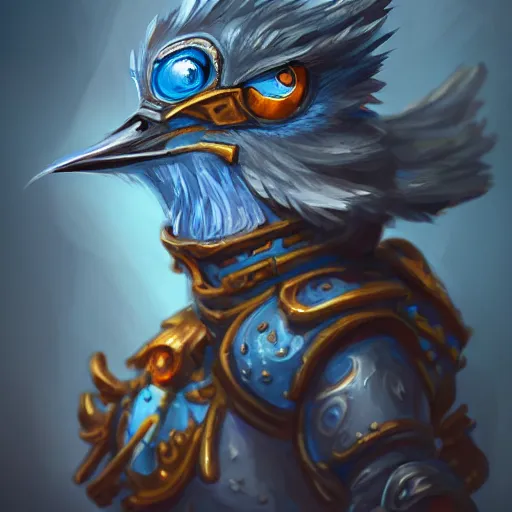 Image similar to anthropomorphic blue twitter bird, d & d, fantasy, intricate, elegant, highly detailed, digital painting, artstation, concept art, matte, sharp focus, illustration, hearthstone