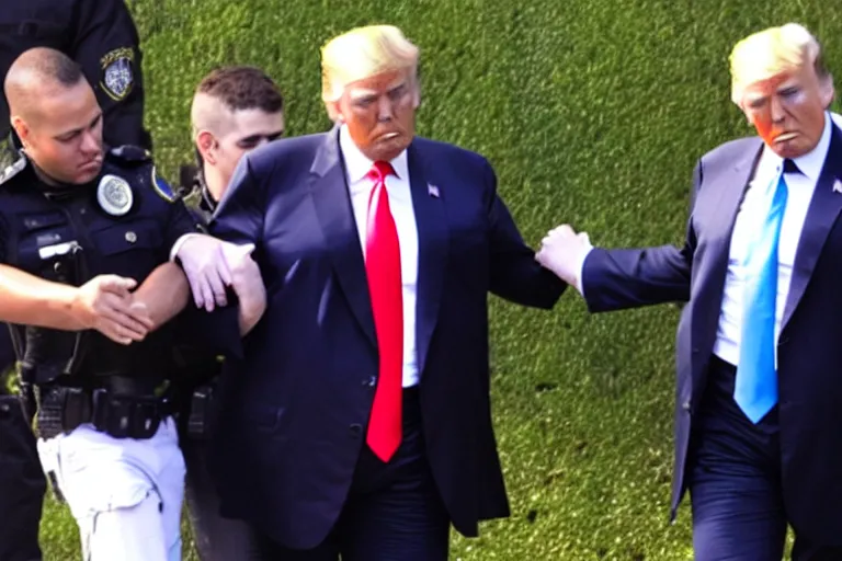 Prompt: Donald Trump arrested in handcuffs at Mar-a-lago, photo