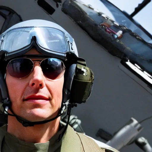 Image similar to Tom cruise as an air-force combat pilot at a military aircraft exhibition, journalistic photography, Flight magazine