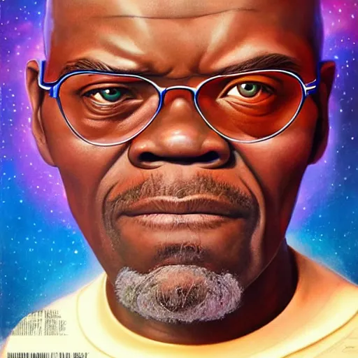 Image similar to cosmic portrait of Samuel L. Jackson, Pixar style, by Tristan Eaton Stanley Artgerm and Tom Bagshaw.