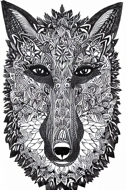 Image similar to symmetric fox mandala ink drawing