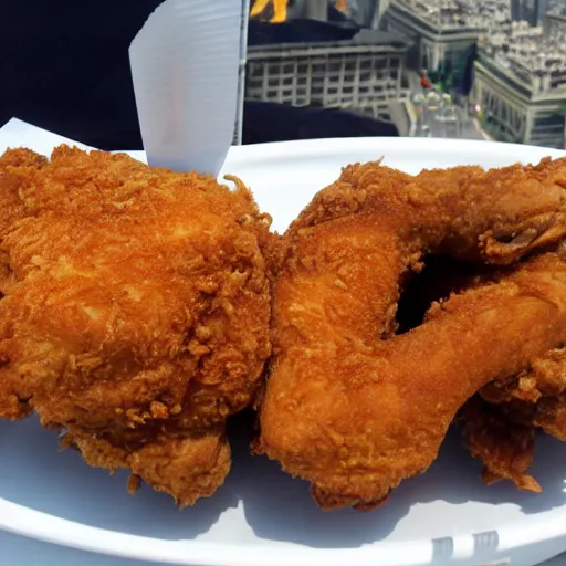 Prompt: fried chicken on top of the eiffel tower