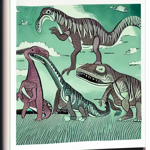 Prompt: dinosaurs by Edward Bawden