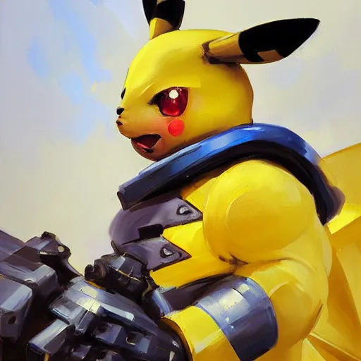 Image similar to greg manchess portrait painting of partially armored pikachu as overwatch character, medium shot, asymmetrical, profile picture, organic painting, sunny day, matte painting, bold shapes, hard edges, street art, trending on artstation, by huang guangjian, gil elvgren, ruan jia, greg rutkowski, gaston bussiere