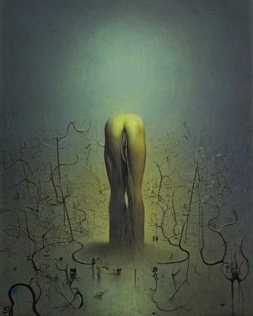 Prompt: an observer of change by beksinski, carrington, bosch, dali, barlowe, magritte