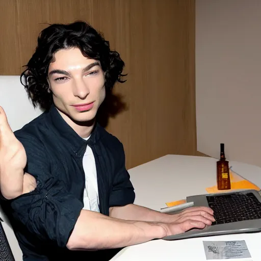 Prompt: !dream Ezra Miller sitting at his PC ddosing people