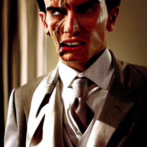 Image similar to An egyptian pharaoh as The American Psycho, cinematic still