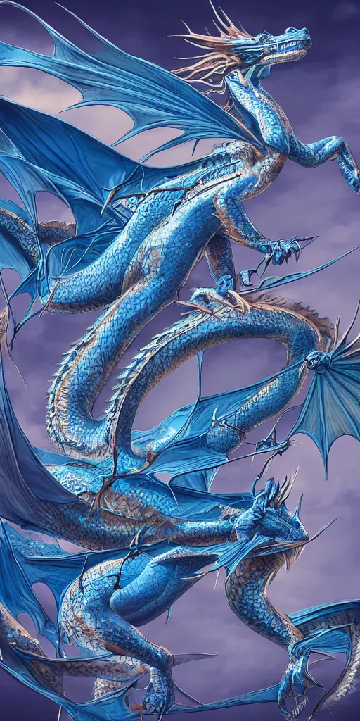 Prompt: highly detailed beautiful photography of dragon, sharp focus, dynamic lighting, elegant, harmony, beauty, masterpiece, by roberto ferry, illustration, blue background