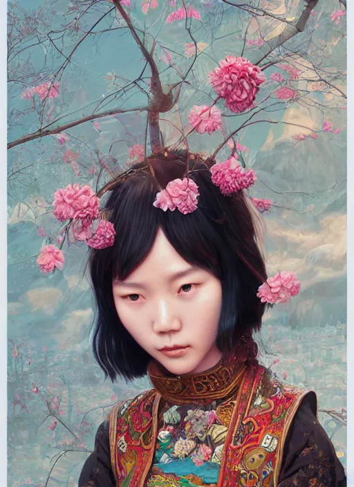 Image similar to beautiful yunnan girl : : by martine johanna and simon stalenhag and chie yoshii and casey weldon and wlop : : ornate, dynamic, particulate, rich colors, intricate, elegant, highly detailed, centered, artstation, smooth, sharp focus, octane render, 3 d