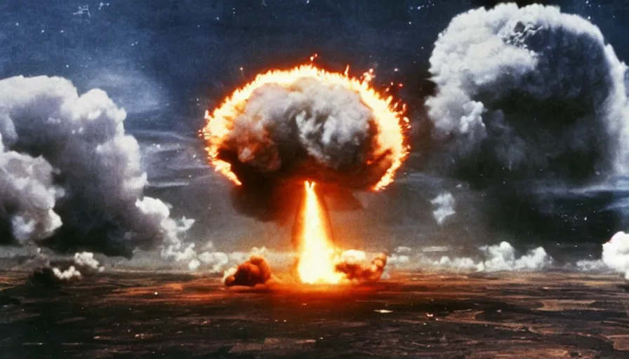 Prompt: big budget movie about a world war 2 atom bomb battle in space