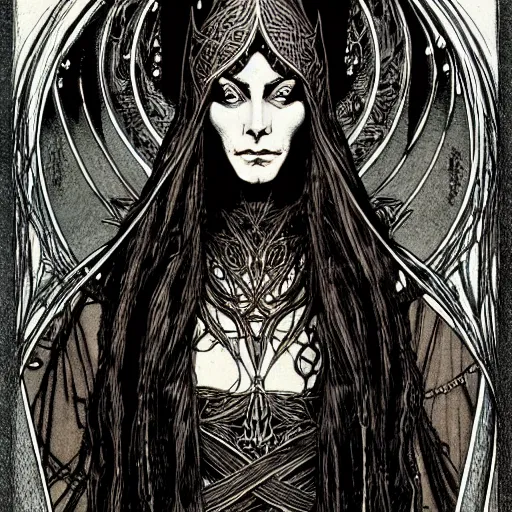 Prompt: centered elven witch,intricate, veins, by Hugo pratt, ultradetailed, charachter design, concept art,